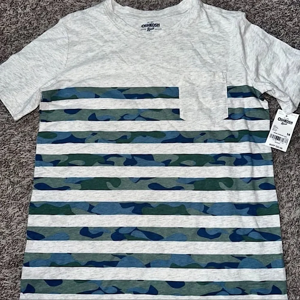 Oshkosh B’gosh Boys Camouflage Striped T-Shirt Size 14 NWT